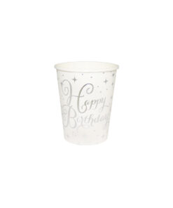 Silver Happy Birthday Paper Cups 20x9oz