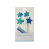 Blue glitter cake candle topper set coming with 4 candles and 7 cake toppers