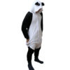 Panda onesie in black and white colour with panda face on hood and small black tail