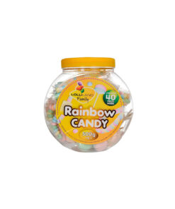 Assorted rainbow candy coming in jar of approximately 40 pieces and 500g