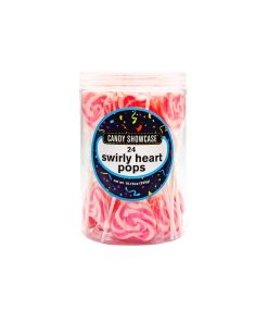 Swirly heart pops in container of 24 and pink and white colour