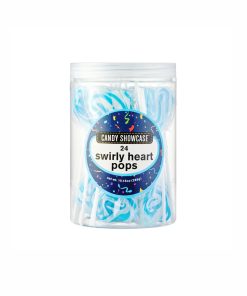 Swirly heart pops in container of 24 and blue and white colour