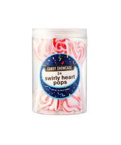 Swirly heart pops in container of 24 and red and white colour