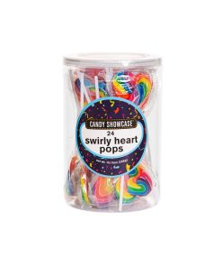 Swirly heart pops in container of 24 and rainbow colour