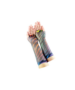 Rainbow Zebra Design Fishnet Gloves