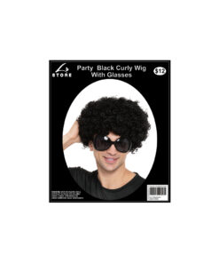 Black Curly Wig With Glasses Party Set