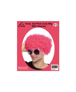 Hot Pink Curly Wig With Glasses Party Set