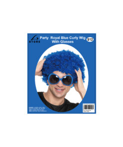 Royal Blue Curly Wig With Glasses Party Set