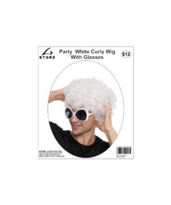 White Curly Wig With Glasses Party Set