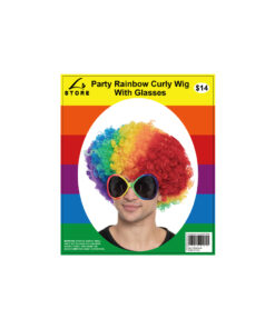 Rainbow Curly Wig With Glasses Party Set