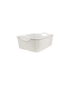 Grey Plastic Rattan Basket 29x22.5x12cm