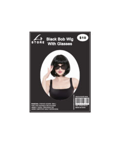 Black Bob Wig With Glasses Set