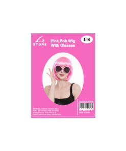 Pink Bob Wig With Glasses Set