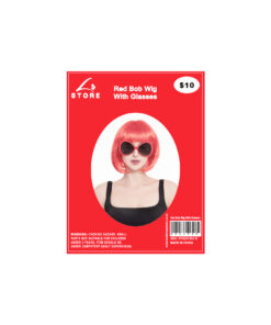 Red Bob Wig With Glasses Set