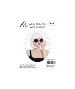 White Bob Wig With Glasses Set