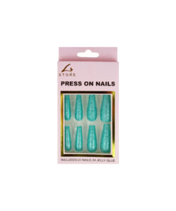 Light Blue Glitter Press On Nails 24pc
