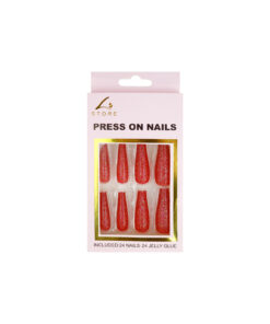 Red Glitter Press On Nails 24pc