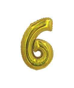 Holographic Gold Number 6 Balloon