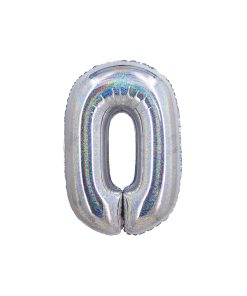 Holographic Silver Number 0 Balloon