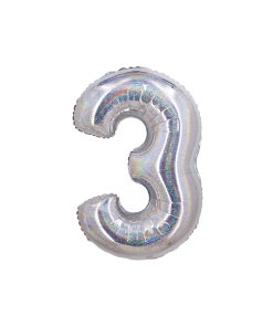 Holographic Silver Number 3 Balloon
