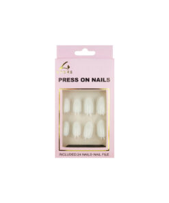 White Round Press On Nails 24pc