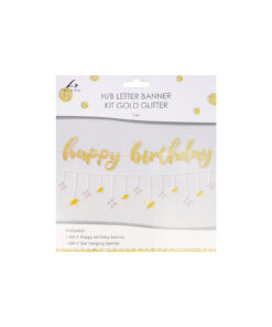 Gold Glitter Happy Birthday Banner Kit 1.6m