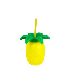 Pineapple PP Plastic Cup with Silicone Straw 500ml