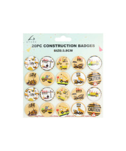 Construction Theme Badges 3.8cm 20pk