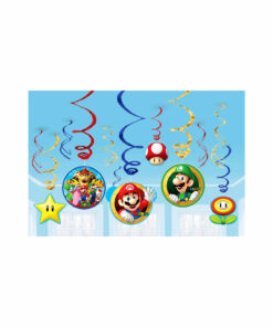 Super Mario Bros Hanging Swirl Decorations 12pc