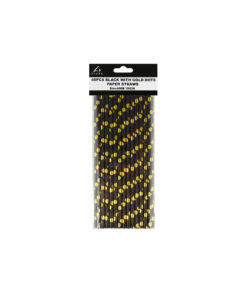 Alternative view of Black With Gold Dots Paper Straws 40pk