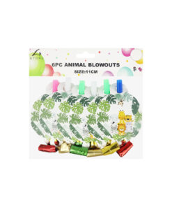Animal Party Blowouts With Face Card 11cm 6pk