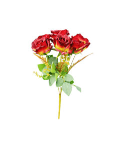 Red Rose Bush Bunch 7 Head 41cm