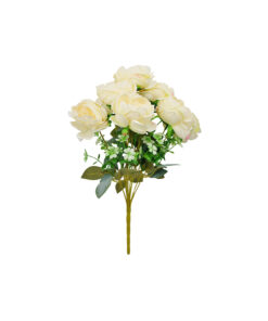 Cream Peony Rose Bush 9 Head 40cm