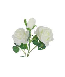 White Rose Flower With 2 Heads and 1 Bud 59cm