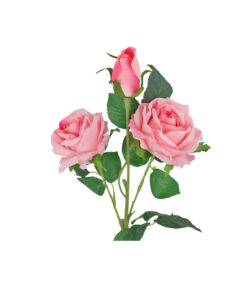 Pink Rose Flower With 2 Heads and 1 Bud 59cm