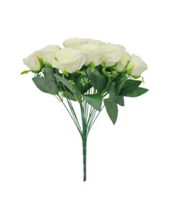 White Rose Bush 18 Head 47cm