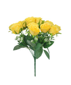 Yellow Rose Bush 18 Head 47cm