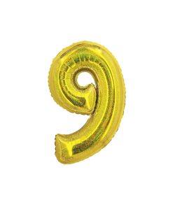 Holographic Gold Number 9 Balloon