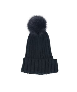 Black Winter Beanie Hat With Pom Adults