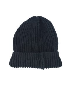 Black Winter Knitted Beanie Hat Adults 28x21cm