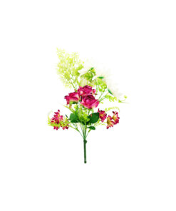 Maroon Rose And White Dahlia Bush 6 Heads 49cm