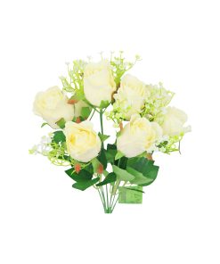 White Rose Bush 9 Heads 38cm