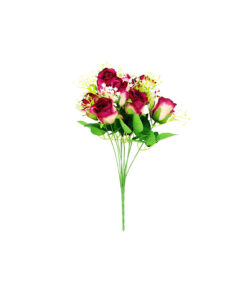 Maroon Rose Bush 9 Heads 38cm