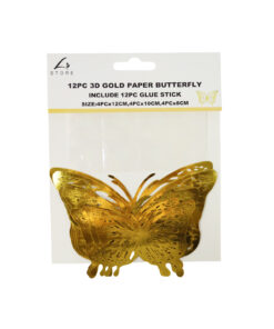 Gold 3D Paper Bufferfly with Glue Stick 12pc