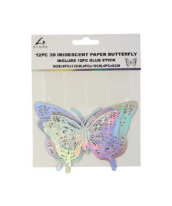 Iridescent 3D Paper Bufferfly with Glue Stick 12pc