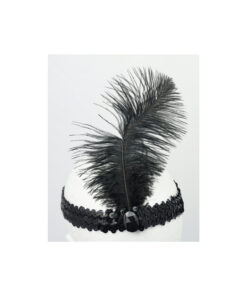 Black Flapper Headband With Feather
