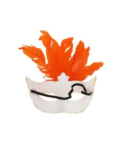 Neon Orange Half Mask With Feather