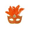 Neon Orange Half Mask With Feather