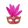 Neon Pink Half Mask With Feather