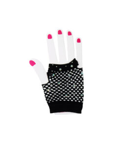 Black Fishnet Short Gloves With Crystals